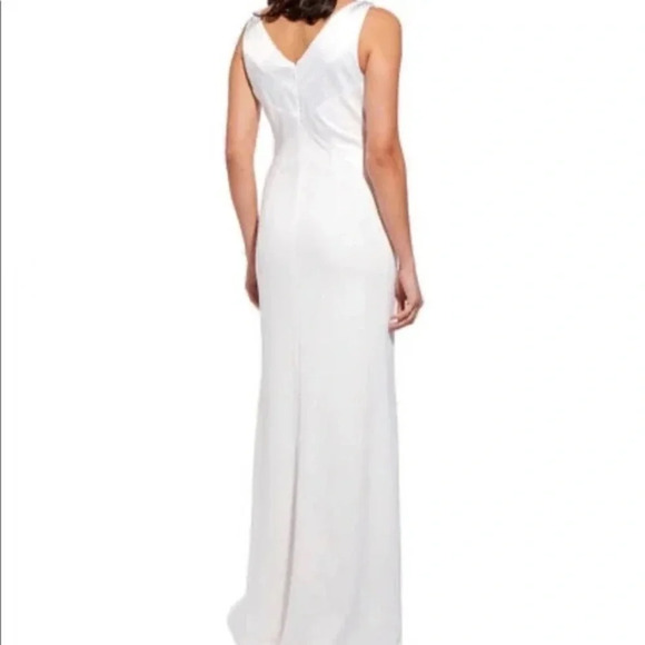 NWT Adrianna Papell Beaded Appliqué Charmeuse Mermaid Sleeveless Ivory Gown Sz 2 - Picture 11 of 16